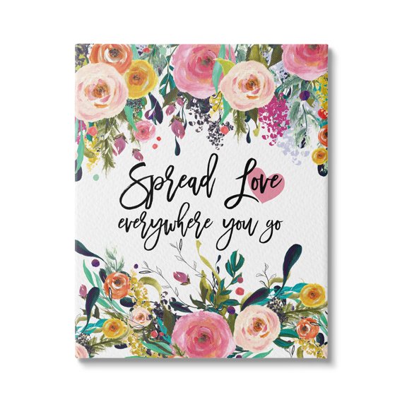 Stupell Industries Spread Love Phrase Pink Floral Blooms Calligraphy Canvas Wall Art, 36 x 48, Design by Amy Brinkman