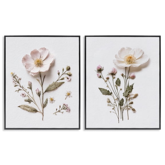 Minimal Pressed Flowers 2 Piece Black Framed Giclee Art Set, design by Lettered and Lined