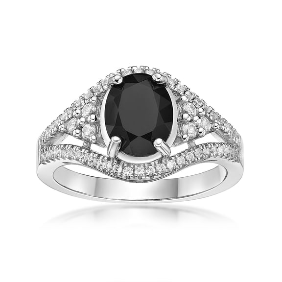 925 Sterling Silver Oval Black Onyx Ring With White Topaz Accent Gift For Women