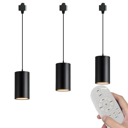 

FSLiving Remote Control 7W LED Track Linear Look Black Pendant Lights H-Type Track Light with Focused Adjustable COB LED Dimmable for Dining Room Kitchen Customizable - Set of 3