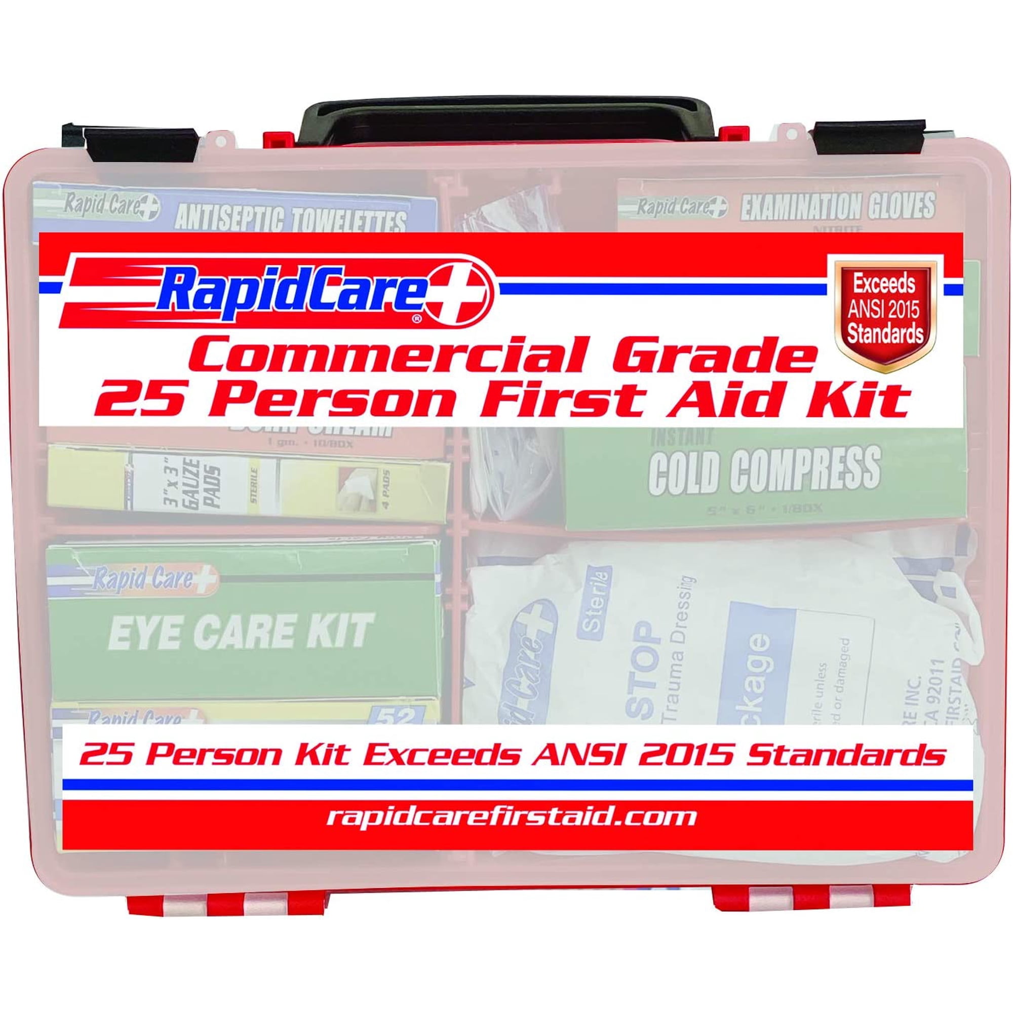 Rapid Care First Aid 839-1-12AN Premium Commercial Grade 25 Person First Aid Kit, Exceeds OSHA/ANSI 2015 Standards, In Detachable Wall Mountable Poly Case