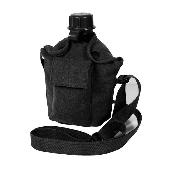 Rothco Vintage Canvas Carry-All 1 Qt Canteen Cover With Shoulder Strap, Black