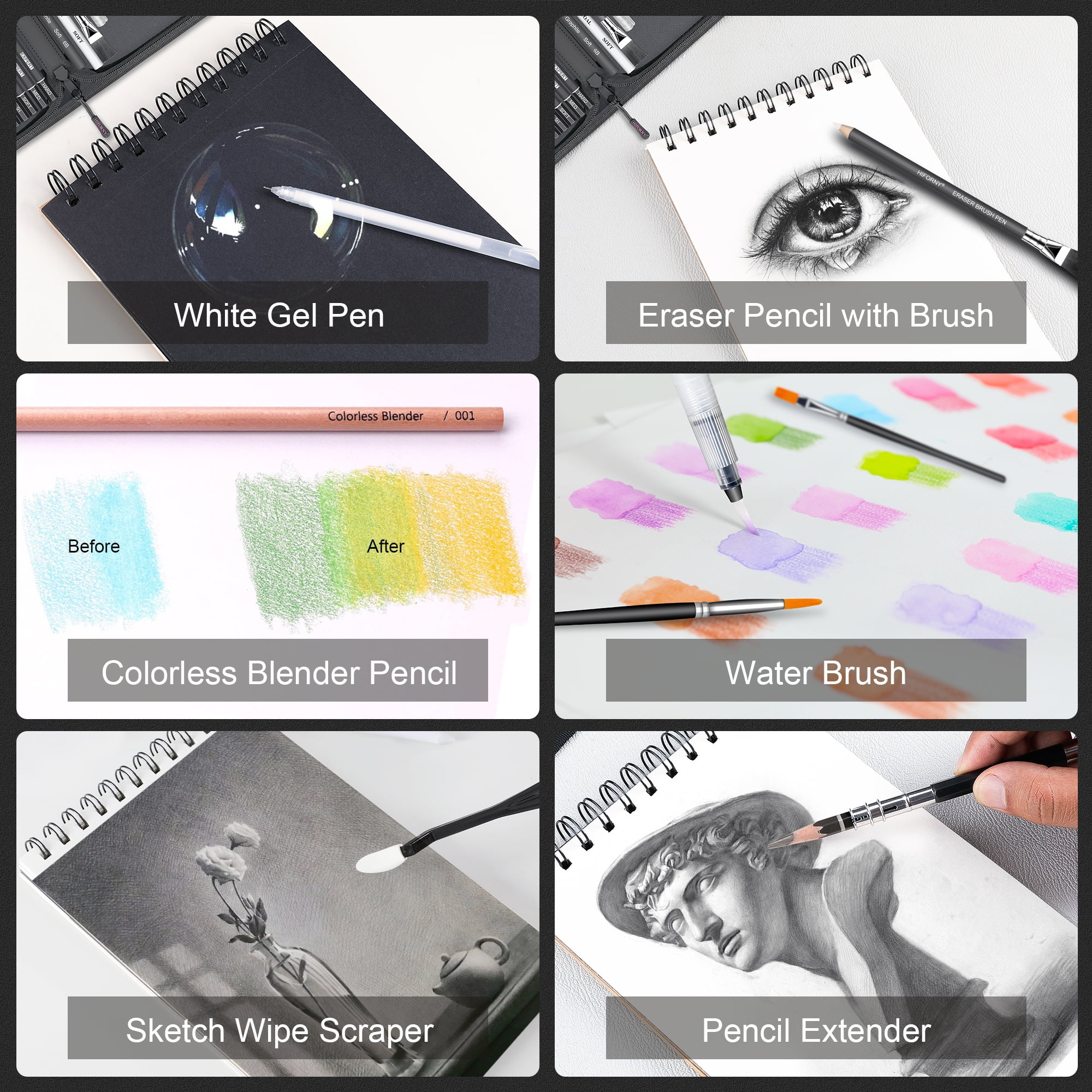 HIFORNY 136 PCS Drawing & Sketching Set,Pro Art Supplies with Graphite,Charcoal, Colored,Watercolor,Metallic Pencils,Blending Tools,Sketchbook,Watercolor Book and Coloring Book in Zipper Case(Pink)