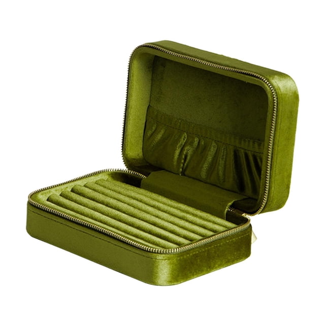 Estuche de viaje para joyas jinwen de terciopelo verde con cierre de cremallera