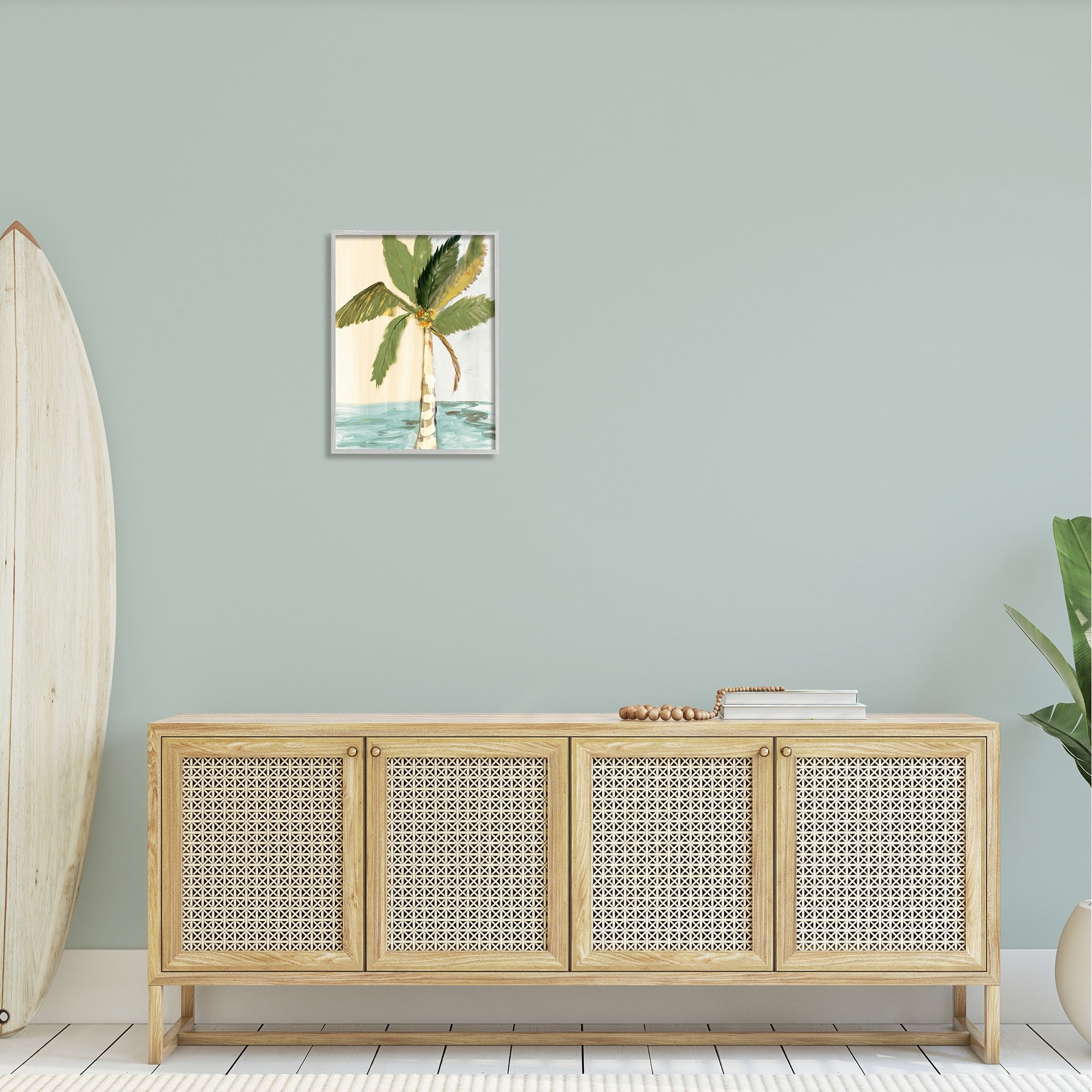 Stupell Industries Green Palm Tree Leaves Coconuts Oceanfront Beach Framed Wall Art, 16 x 20, Design by Robin Maria