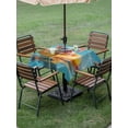 thumbnail image 2 of Square Outdoor Tablecloth With Umbrella Hole And Zipper– Coastal Summer Waterproof Patio Table Cover for Party, Picnic, Backyard, 60"x60" , Ocean Swimming Circle Pig Mirrors Blue Pink, 2 of 8