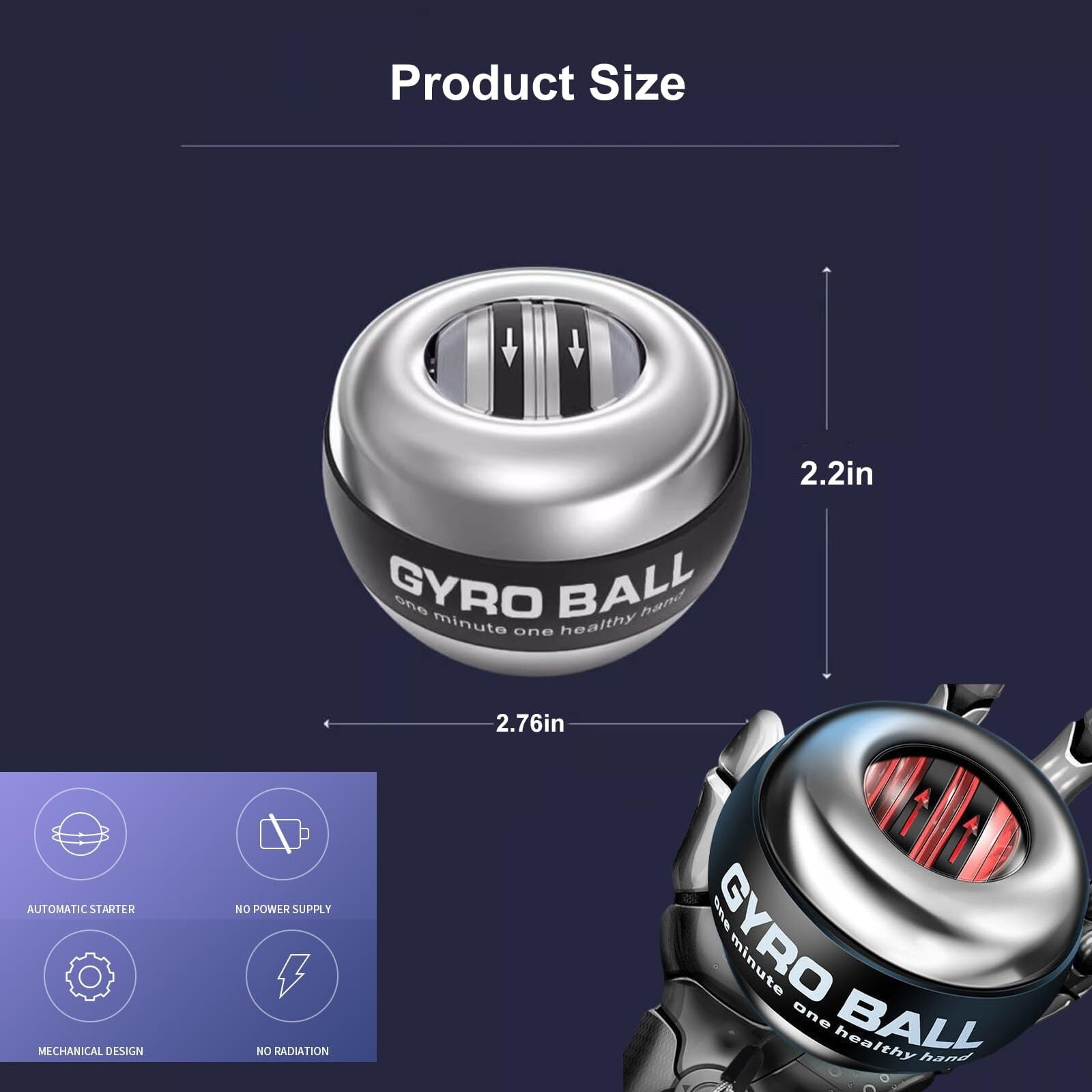 Metal Torque Ball Hand Exerciser - Gyro Wrist Trainer with LED Counter & Color-Changing Light, Grip Strength Tool
