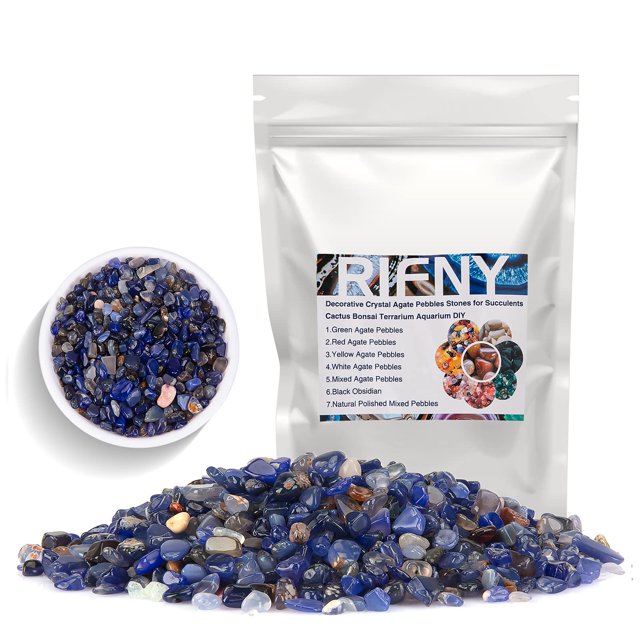 Rocas decorativas RIFNY, ágata azul, 1,4 kg, 0,3 pulgadas, grava