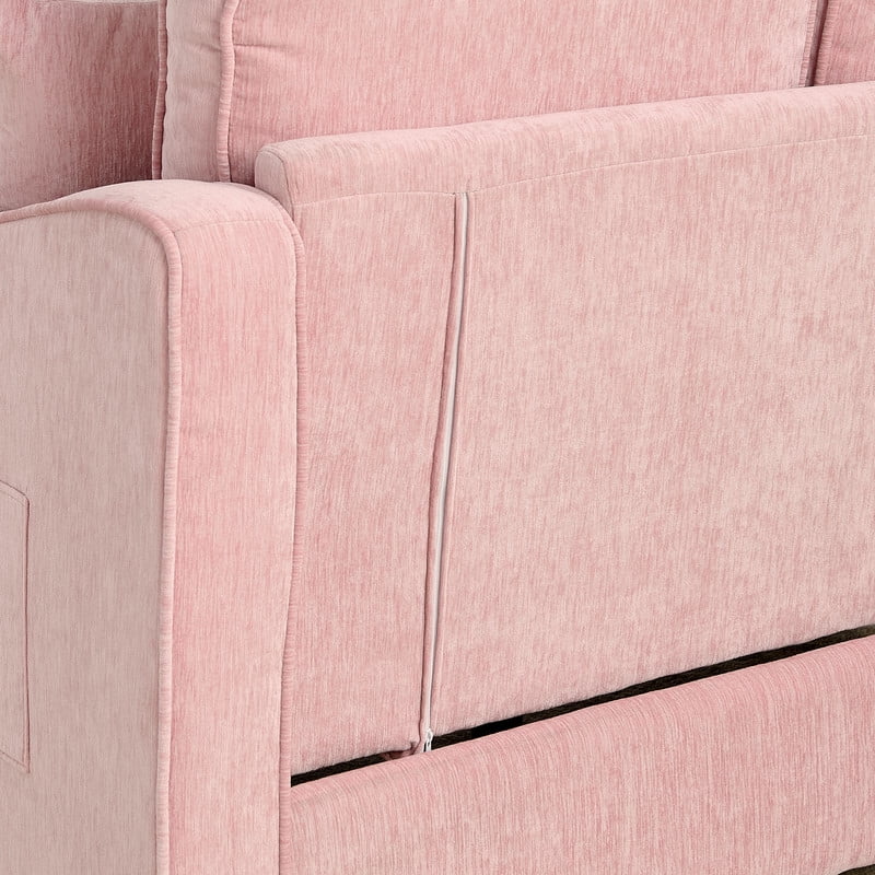 Set of 2 Accent Loveseat Sofa with Storage Ottoman, 2-Seater Armchair Chaise Lounger with Adjustable Backrest & Storage Pockets