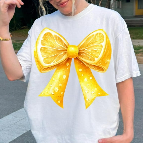 Retro Fancy Lemon Coquette Bow T-Shirt, Mama Lemon Shirt, Preppy Lemon Design Shirt, Trendy Lemon Summer Shirt