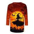 thumbnail image 4 of FDGIU Halloween Shirts for Women Ladies' Halloween Fashion Printed Round Neck Three Quarter Sleeve 3/4 Sleeve T-shirt Loose Top Spooky Season Graphic, 4 of 5