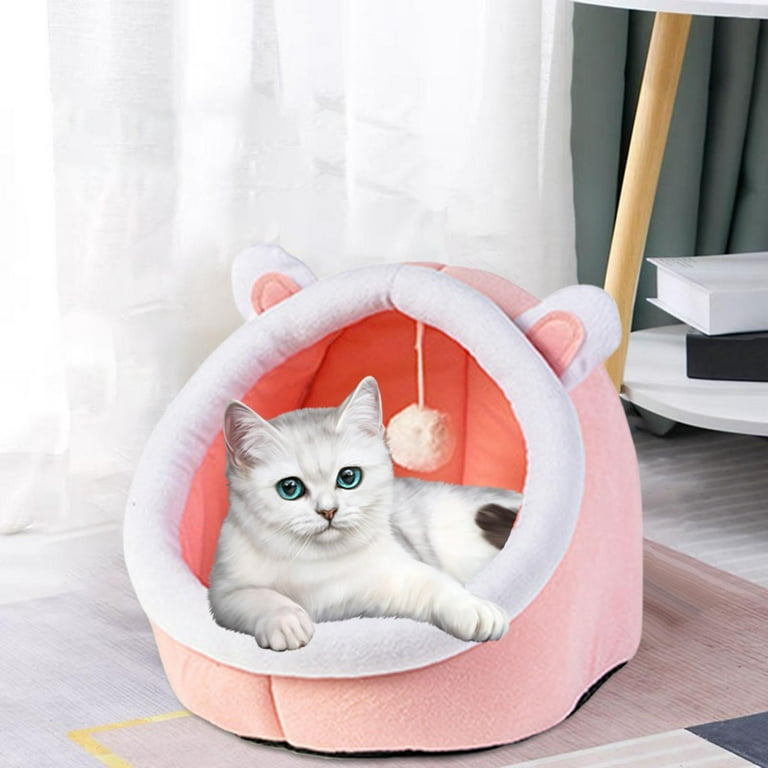 Cat Beds for Indoor Cat Pet Beds for Cats and Small Dogs Cat Bed Cave Pet Plush Tent House for Cats Kitten Dogs Puppy and Rabbit Pink Sizes S