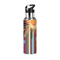 Yayeee 20oz Double Wall Stainless Steel Water Bottle with Flip Straw, Futuristic Sun