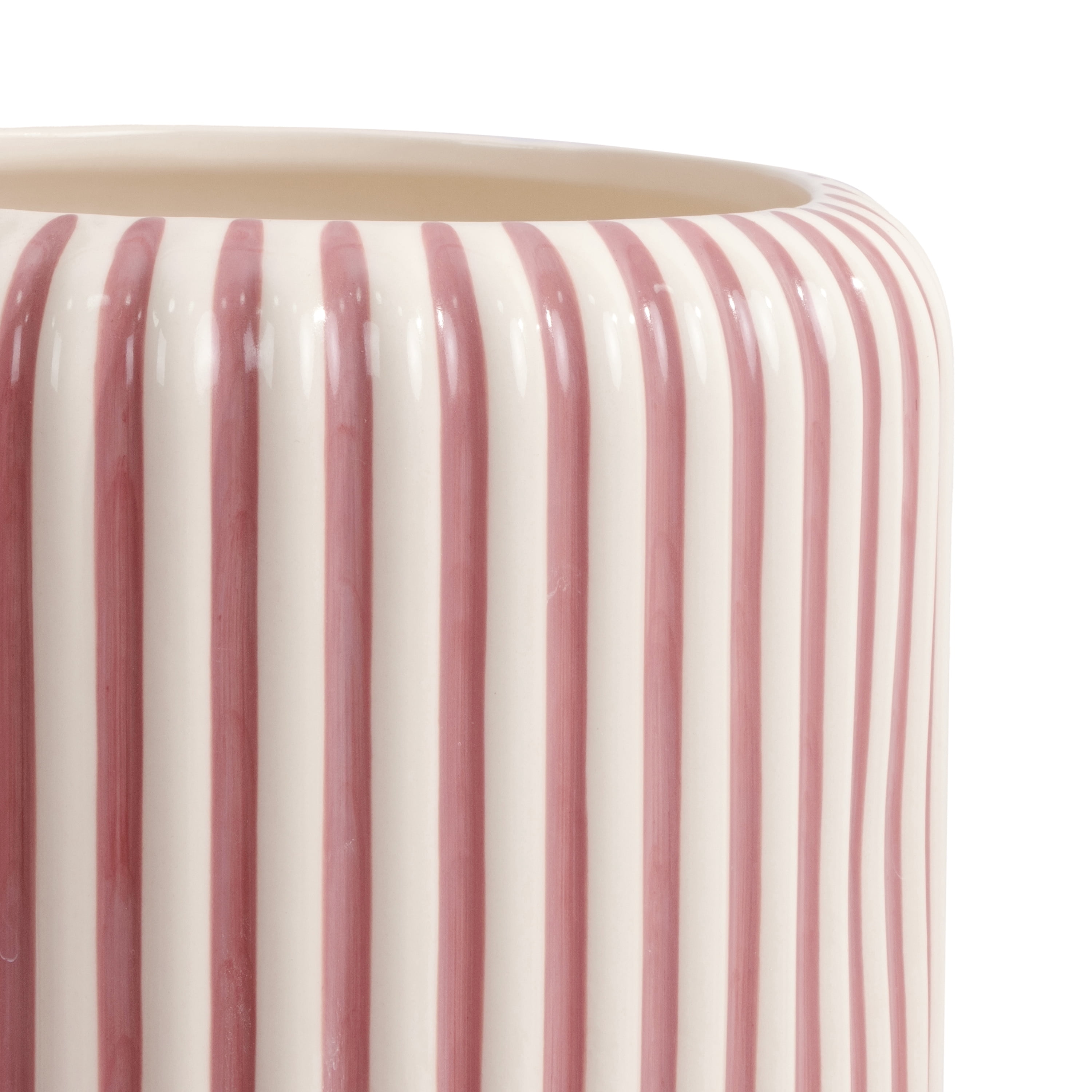 Beautiful 8" Rose Pink Stripe Ceramic Planter by Drew Barrymore