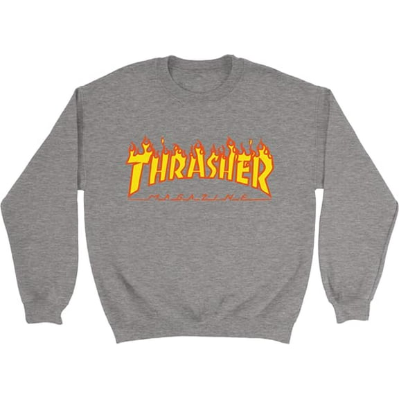Thrasher Flame Logo Crew Sweatshirt Extra Large Heather Grey