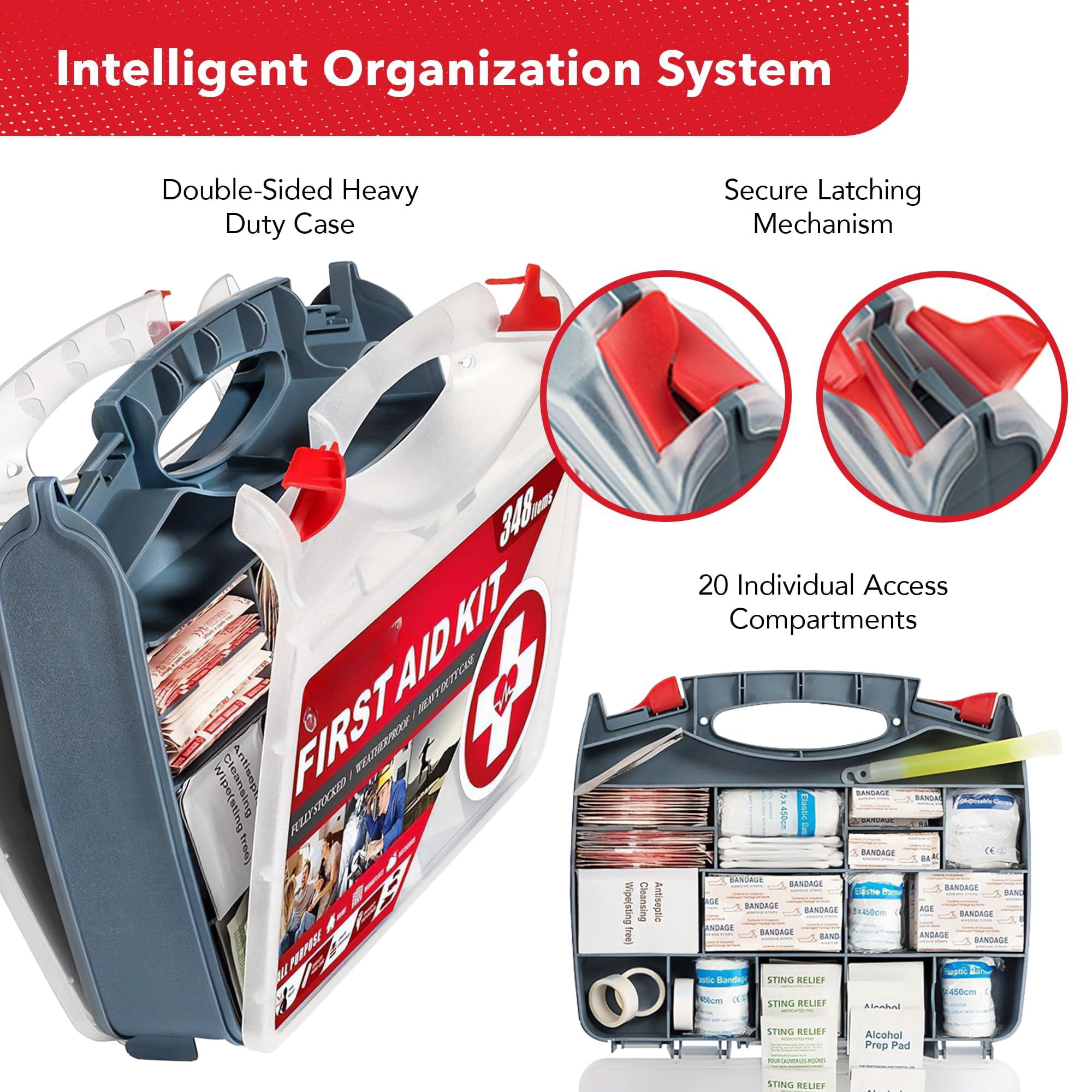 2-in-1 First Aid Kit For Car  Travel & Home Businesses - Bonus Mini Emergency Camping Fsa Hsa Eligible 348 Large Hardcase Fak