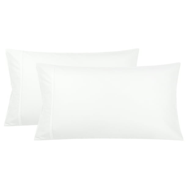 Pillowcase Set of 2 Soft Cotton Pillow Covers with Zipper White Queen