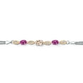 thumbnail image 2 of 925 Silver and 10K Yellow Gold Peach Morganite and Pink Created Sapphire and White Lab Grown Diamond Bracelet for Women (1.71 Cttw, Gemstone October Birthstone, Oval, Wheat Chain, 7 inches), 2 of 5
