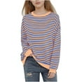 thumbnail image 2 of DJDLJWCJ Girls Crewneck Sweatshirt Long Sleeve Solid Color Pullover Stripe Print Stretch Soft Casual Tops Multicolor Size 2T, 2 of 8