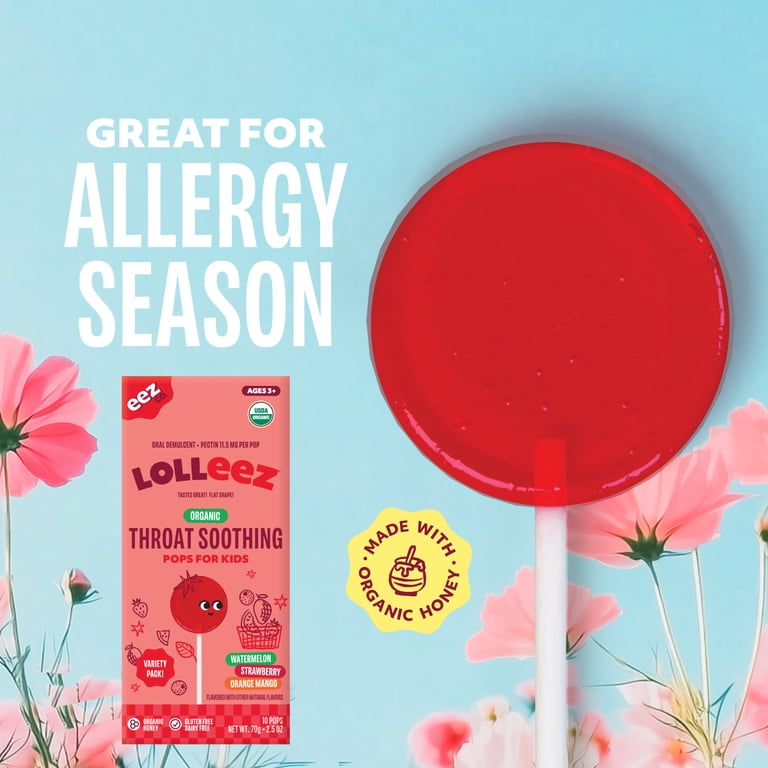 Lolleez Organic Kids Throat Soothing Variety Pack Lollipops, 10