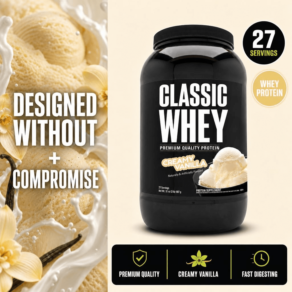 NutraBio Classic Whey Protein Powder- 25G of Protein Per Scoop - Full-Spectrum Amino Acid Profile - No Fillers, Artificial Colors, Preservatives - Low Glycemic Index - Creamy Vanilla, 2 Pounds