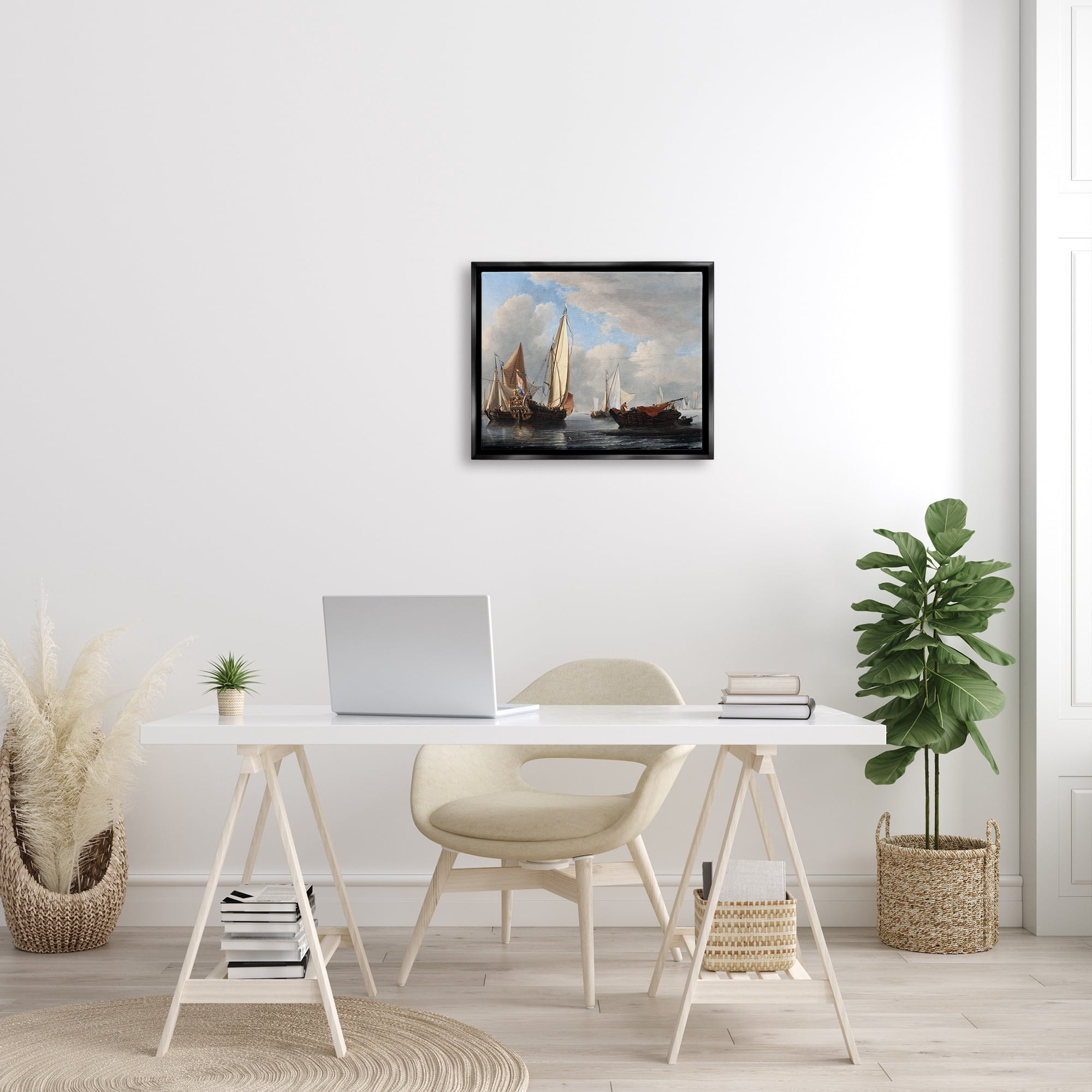 Stupell Industries Yacht and Other Vessels Willem van de Velde Classic Painting Painting Jet Black Floating Framed Canvas Print Wall Art, Design by one1000paintings