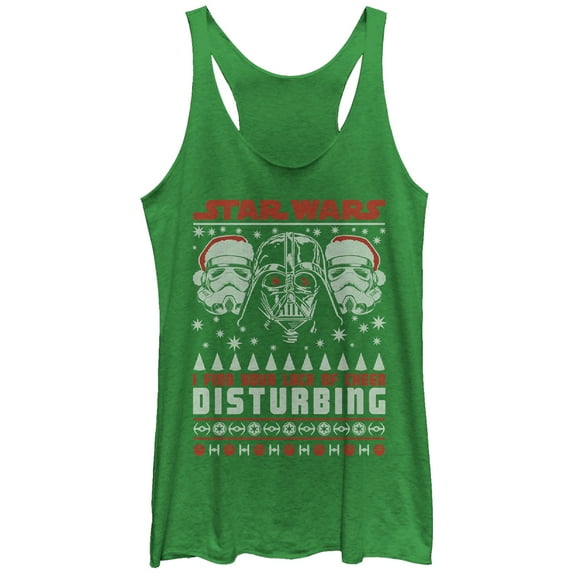 Women's Star Wars Ugly Christmas Lack Of Cheer Disturbing Racerback Tank Top Envy Green 2X Large