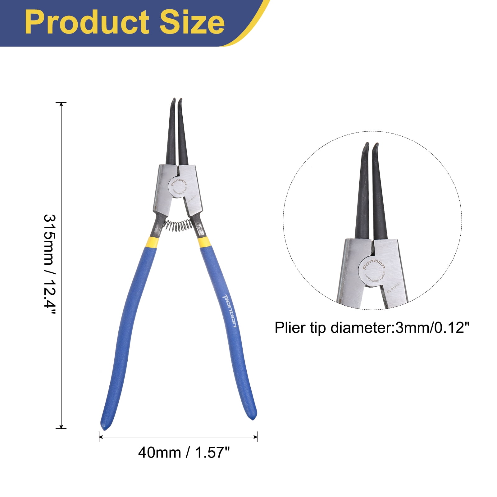 Snap Ring Plier 13" External Circlip Pliers with 0.12" Bent Jaw Tip for Ring Remove Retaining Pliers, Blue