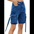 thumbnail image 3 of Bermudas Holgadas Y2K para Mujer con Múltiples Bolsillos, Pierna , Hasta la Rodilla, Pantalones Cortos Vaqueros, Ropa de Calle. Azul Oscuro L, 3 of 9