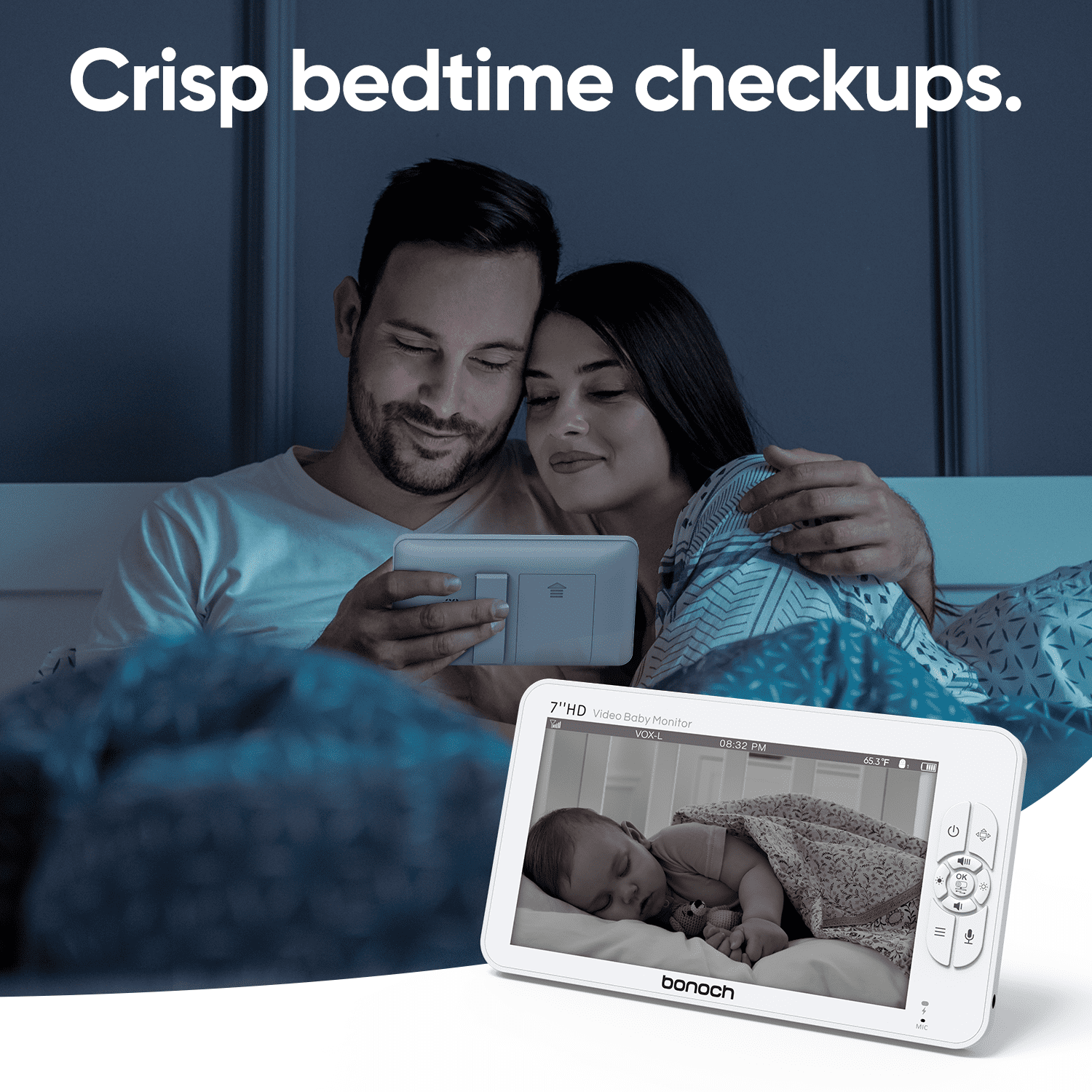 bonoch 7" 720P Baby Monitor with 2 Cameras HD LCD Split Screen Video Audio No WiFi Auto Night Vision
