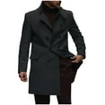 thumbnail image 2 of Timoontee Men's Stylish Trentch Coat Solid Double Breasted Pea Coat Long Sleeve Lapel Jacket Coat Daily Casual Jacket Winter Warm Overcoat Black L, 2 of 7