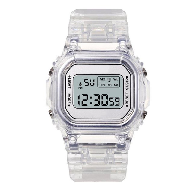 Reloj electrónico deportivo cuadrado pequeño transparente para hombres y mujeres estudiantes.