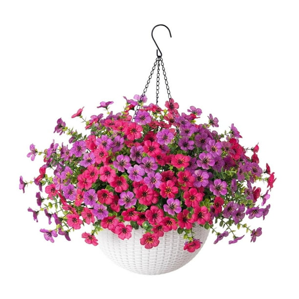 Cesta de flores artificiales colgantes con plantas artificiales, maceta colgante realista para primavera, balcón, habitación y patio. Estilo E