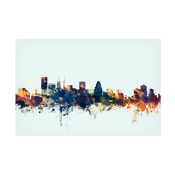 Trademark Fine Art Michael Tompsett Baltimore MD Skyline Blue Canvas Wall Art - 12x19