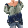 thumbnail image 3 of Blouse Manches Courtes Imprimé Chemise V Chemisier Manches Courtes Imprimé Col Rond Blouse Femme Summer Top, Vert Foncé, L, 3 of 9