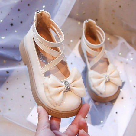 

nsendm Fashion Spring And Summer Children Casual Shoes Girls Leather Shoes Thick Soles High Top Back Zippers Dress Shoes Girls White 7 Years