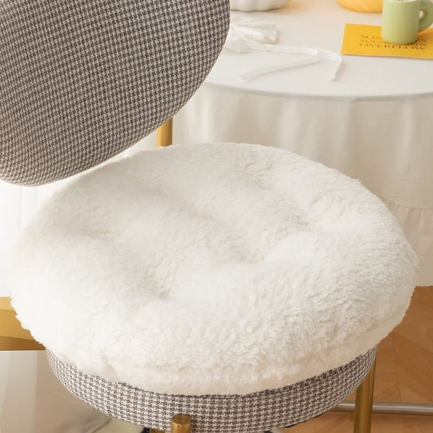 (Redondo blanco, 40*40 CM) Cojines cuadrados y redondos para silla Cojín de asiento Cojines de felpa suaves y esponjosos Cojín de asiento de lana de cordero grueso Cojín de silla para oficina en cas