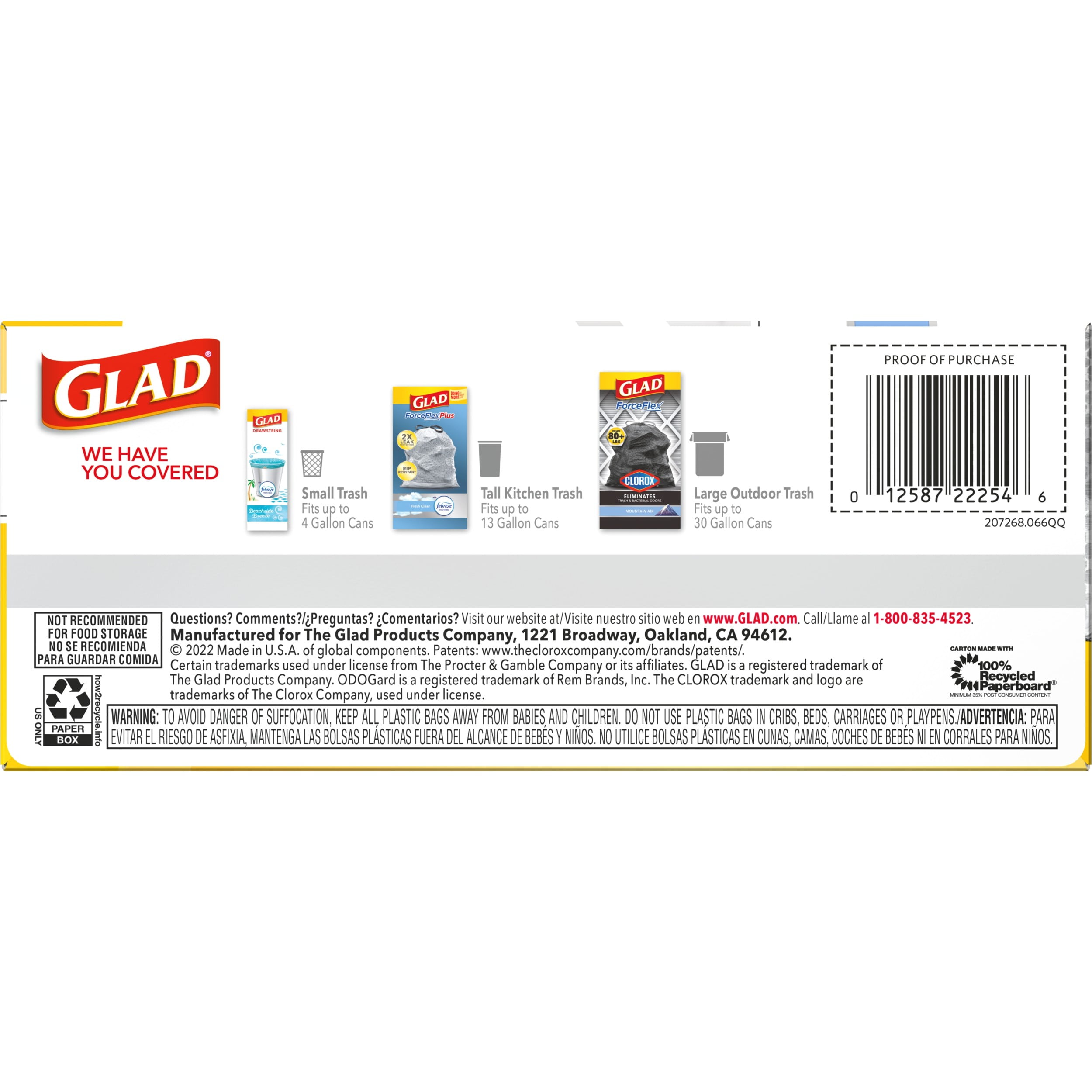 Glad® Large Drawstring Trash Bags, Force Flex With Clorox™, 30
