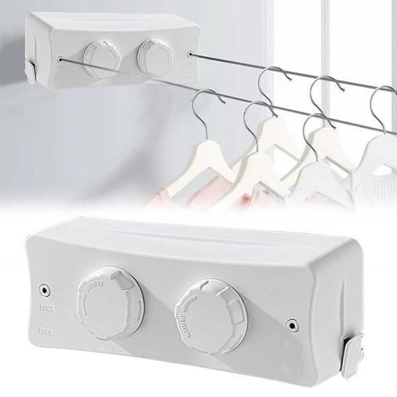 Tendedero Doble Retráctil para Interiores, Línea de Ropa para Exteriores Que No Se Cae, Retracción de Ropa Resistente, Línea de Lavandería, Línea de Acero Inoxidable Montada en la Pared, 6,7 Pies