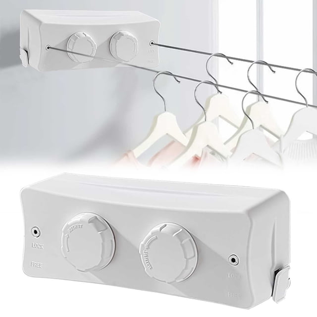 Tendedero Doble Retráctil para Interiores, Línea de Ropa para Exteriores Que No Se Cae, Retracción de Ropa Resistente, Línea de Lavandería, Línea de Acero Inoxidable Montada en la Pared, 6,7 Pies