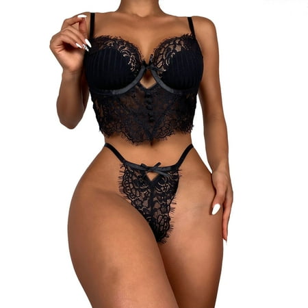 

Fsqjgq Skimpy Lingerie for Thick Women Women Lingerie Lace Lingerie Pajamas Bra Body Shaping Two Piece Lingerie Fancy Dark Robe Lace Black M