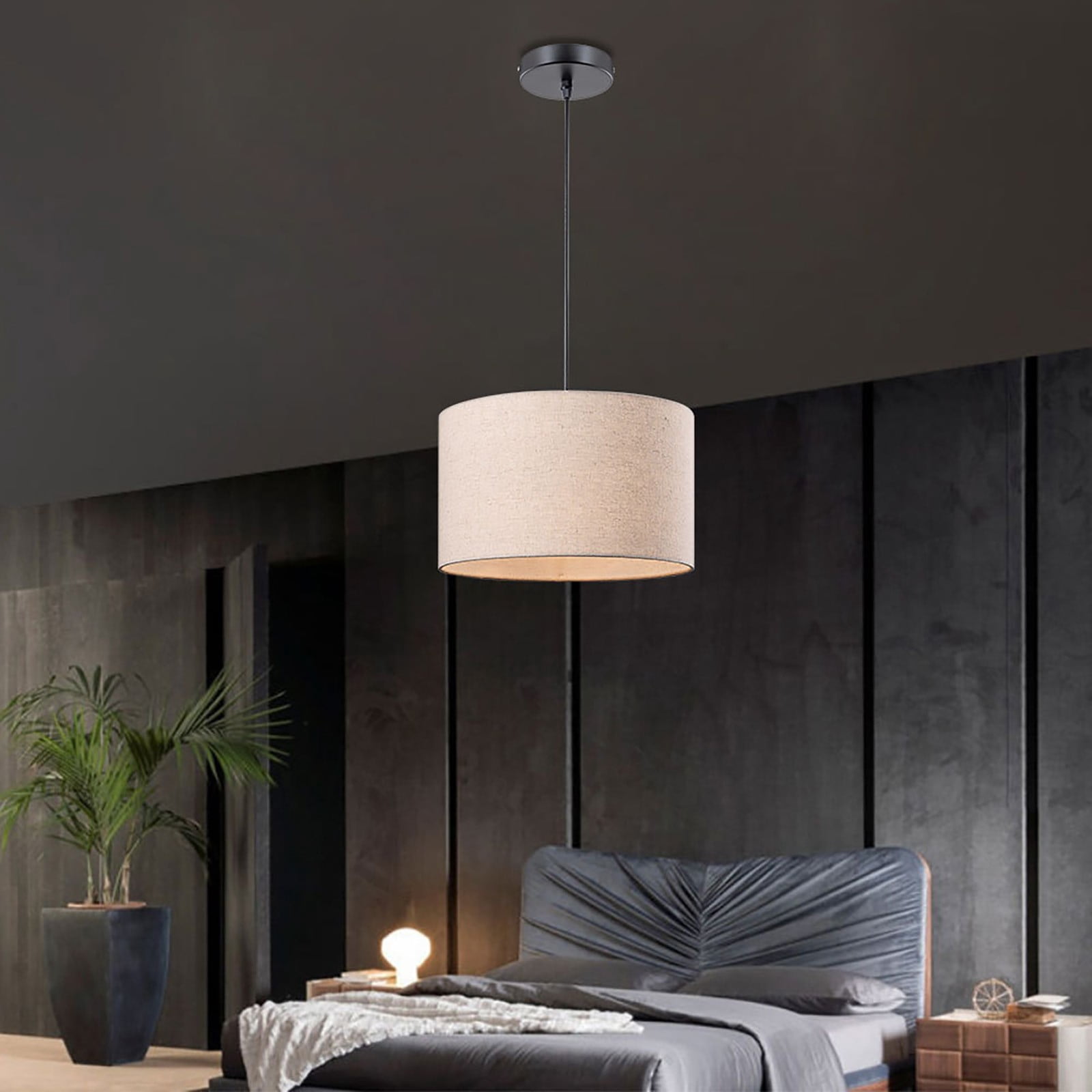 Plug In Hanging Lamp with 15Ft Cord On/Off Pendant Lighting Modern Fabric Shade Table Lamps for Living Room Bedroom Bedside Kitchen Dining Table 9.5*7.2inch