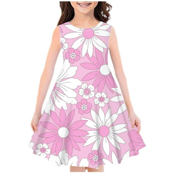 HomeGardon Girls Dress,Dresses for Girl Fashion Girls Summer Sleeveless Round Neck Printed Dress,110-160
