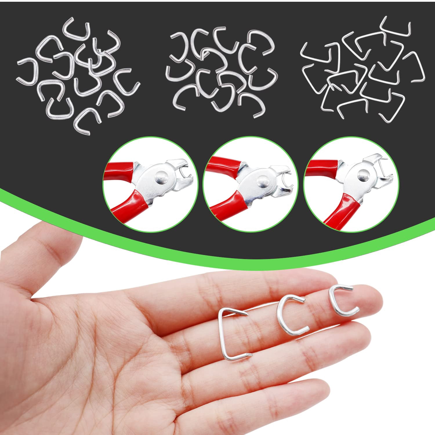 285 pcs Hog Rings with Straight Hog Ring Pliers Kit 3/4" 1/2" 3/8 "Galvanized Hog Rings for Animal Pet Cages、Ropes、Bagging、DIY Craft、Furniture