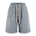 thumbnail image 4 of Zylanna Men's Denim Shorts, Baggy Vintage Washed Jeans Shorts Loose Fit Elastic Drawstring Waist Casual Summer Jorts for Men Gray, 4 of 8