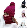 thumbnail image 1 of 3Pcs/Set Women Winter Thick Warm Woolen Knitted Beanie Hat Face Mask Neck Scarf, 1 of 8