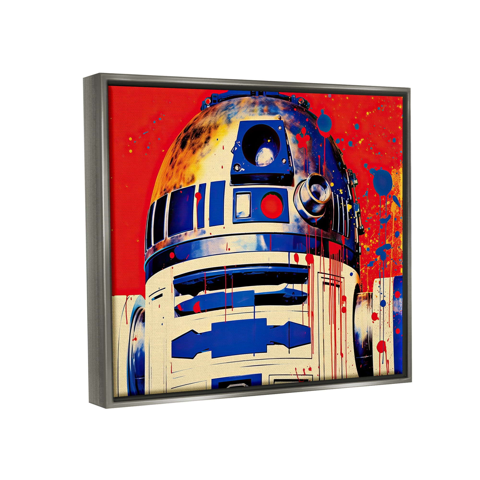 Stupell Industries Urban Paint Splatter Robot Fairy Tales & Fantasy Painting Gray Floater Framed Canvas Art Print Wall Art, 21 x 17