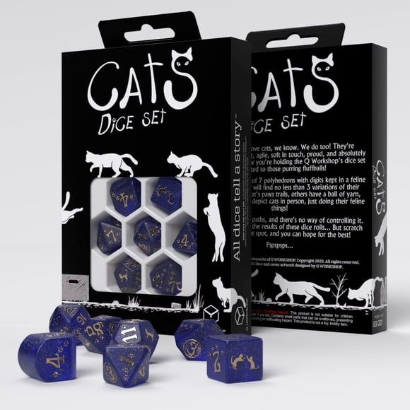 Set de Dados de Juego Q Workshop Cats Meowster Indigo Dorado