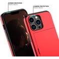 thumbnail image 4 of KOMI pour iPhone 13 Pro Étui avec Porte-Cartes [Ranger 5 Cartes] Double Couche Robuste Antichoc Étui Portefeuille iPhone 13 Pro avec Fente pour Carte Cachée Grand Étui de Rangement pour iPhone 13 Pro (Rouge), 4 of 5