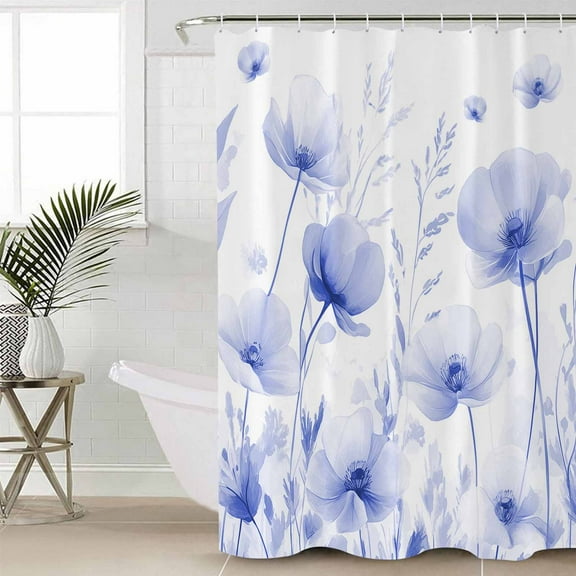 Blue Purple Floral Waterproof Fabric Shower Curtain, Botanical Flower Plant Herb Watercolor Shower Curtain for Bathroom Curtains Bathtubs Hotel Washable Shower Curtains with 12 Hooks Stall 54x78in
